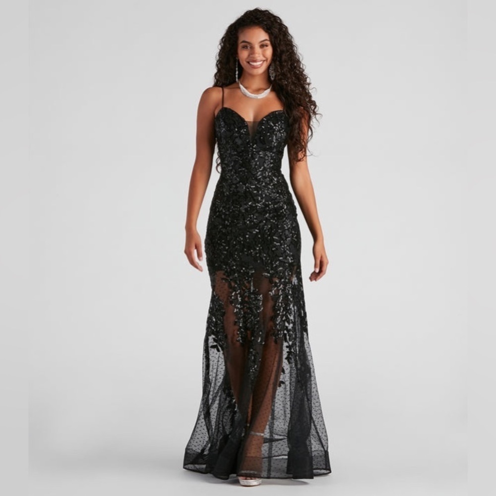 Windsor Livia Sequin Mesh Mermaid Dress Black Junior Size 5/6 - Picture 3 of 15
